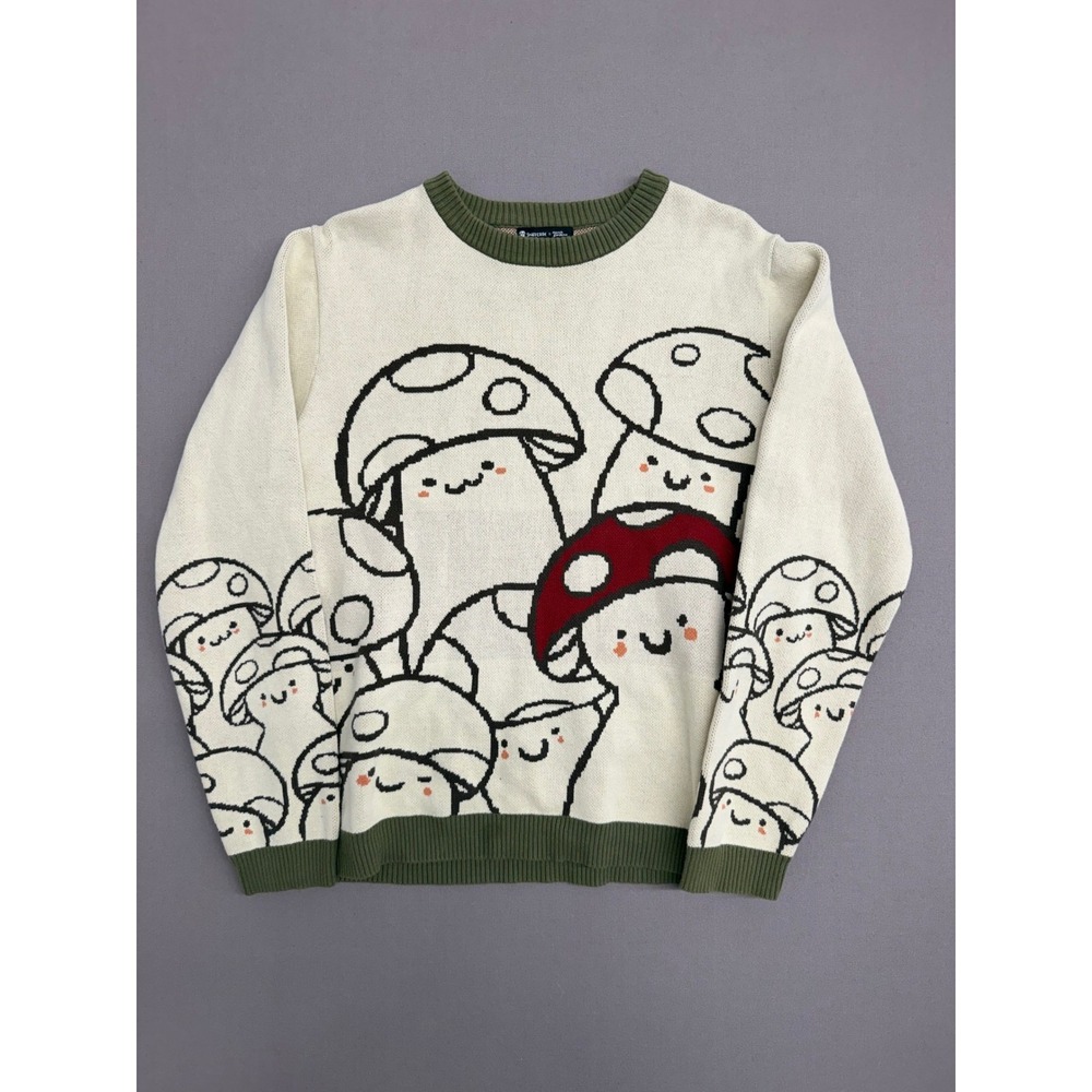 Snifferish x Merch Gardens Mushroom Knit Sweater Cream Green Medium Cottagecore